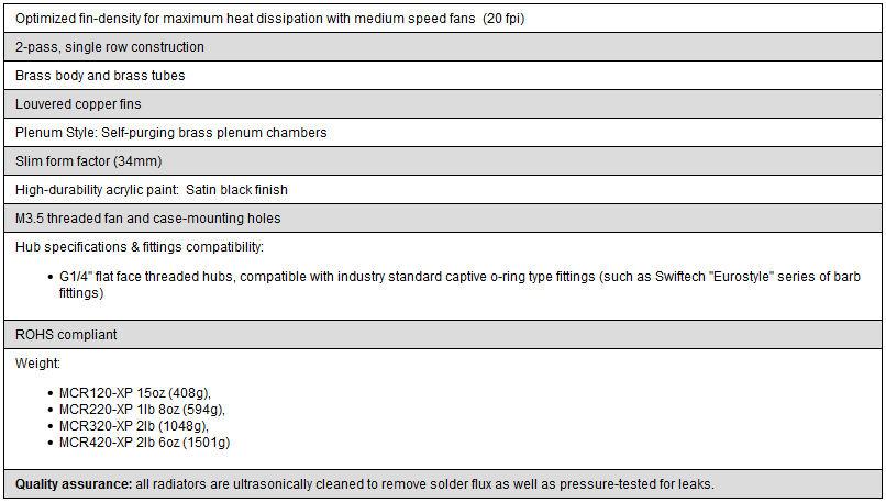 Swiftech MCR320-XP Technical Specifications